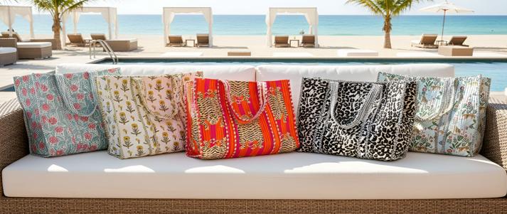 Beach bags in a line