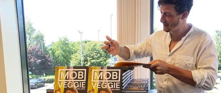 Ben Lebus signing MOB Veggie books