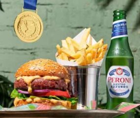 bill's free burger and peroni