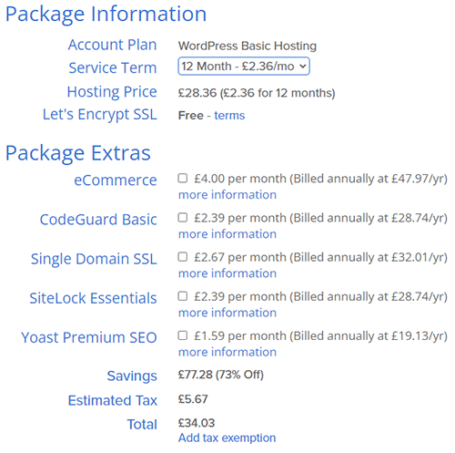 bluehost package