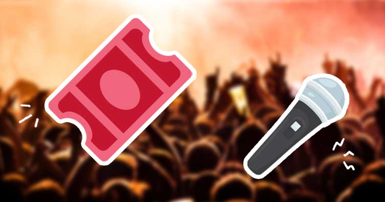 concert background with microphone and ticket emojis