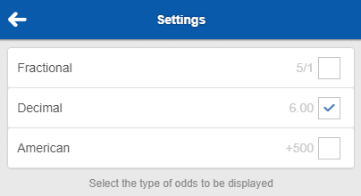 Choose Decimal Odds