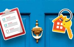Front door with a checklist and keys
