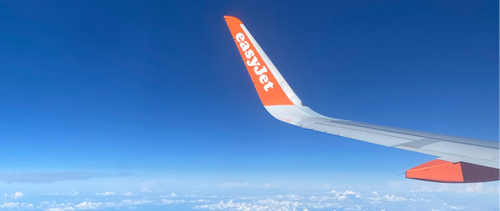 easyjet plane wing and clouds