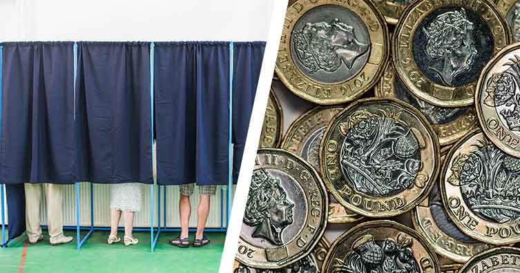 polling station and pound coins