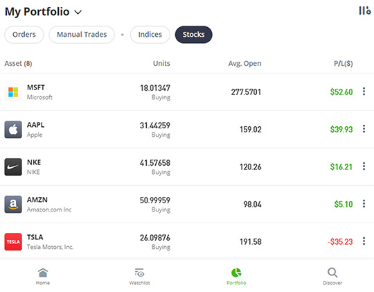 Example eToro Portfolio