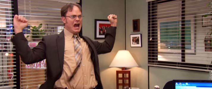 Dwight from the office celebrating