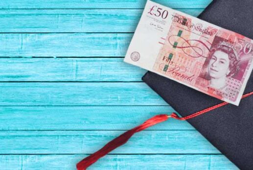 Graduate cap and fifty pound note