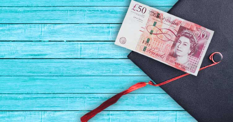 Graduate cap and fifty pound note
