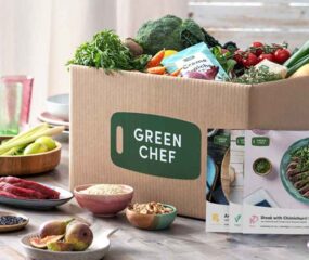 green chef recipe box cardboard box with vegetables in it