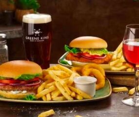 Greene King burger meals with drinks