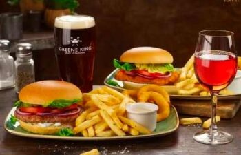 Greene King burger meals with drinks