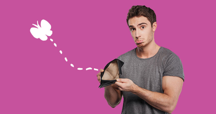 man with empty wallet and fly