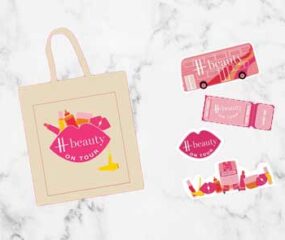 harrods H Beauty tote bag and stickers