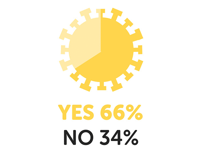 Infographic with a pie chart saying yes 66%, no 34%