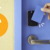 hotel door with key card and pound sign