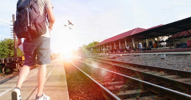 man at a train station