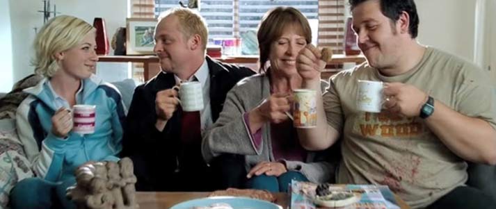 Shaun of the Dead characters drinking tea