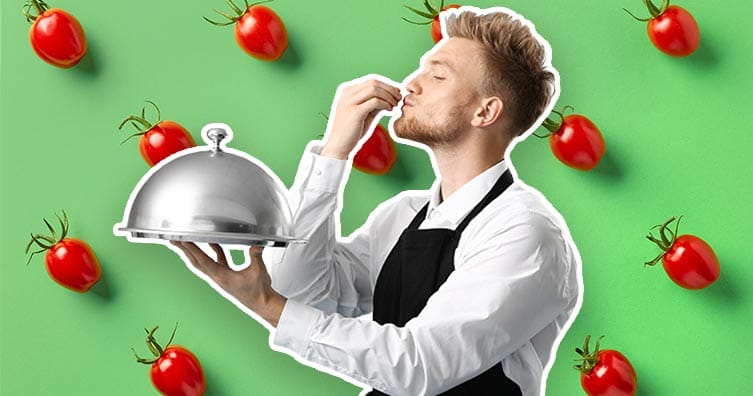 chef with tomatoes in the background