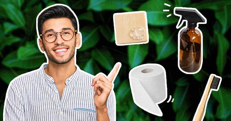 Man pointing at eco friendly products
