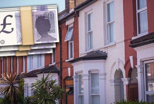 terraced houses with £20 notes