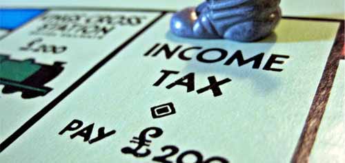 Boot playing piece on Monopoly board (income tax tile)