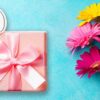 Pink present and flowers