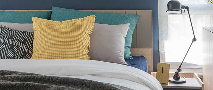 bedding colourful cushions