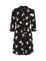 Black Rose Print Shirt Dress