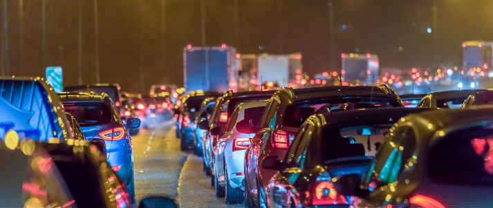 cars at night in a traffic jam