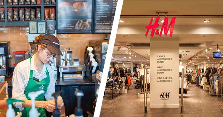 barista at starbucks and h&m entrance