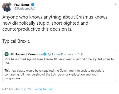 Paul Bernal tweet about Erasmus