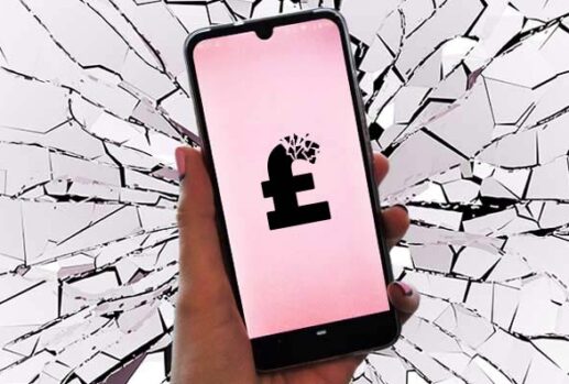 phone with broken pound sign with shattered mirror background
