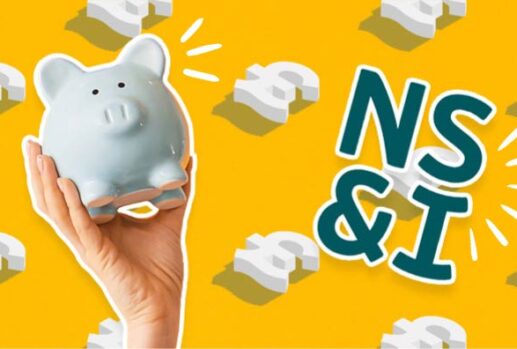 piggy bank and nsandi logo in front of pound signs