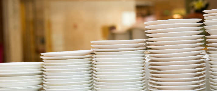 stacks of plates lined up