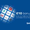 blue background with brand logos in centre promoting quidco ten pound offer