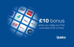 blue background with brand logos in centre promoting quidco ten pound offer