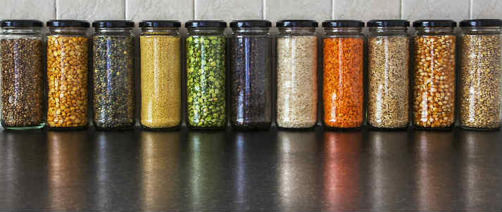 row of herbs and spices in pots