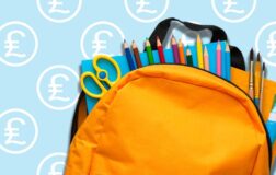 School bag with a pound-sign background