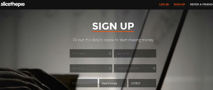 slicethepie sign up screen