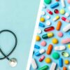 stethoscope and colourful pills