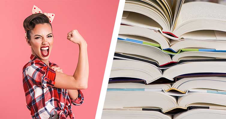 strong woman and books