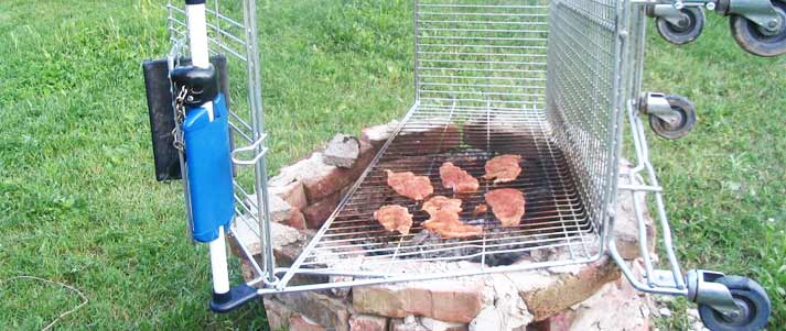 shopping trolley used as BBQ