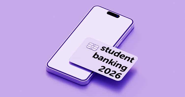 Mobile phone and bank card with 'student banking 2026' text