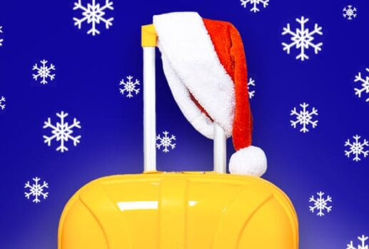 Suitcase with santa hat