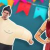 sumo wrestler and toga fancy dress