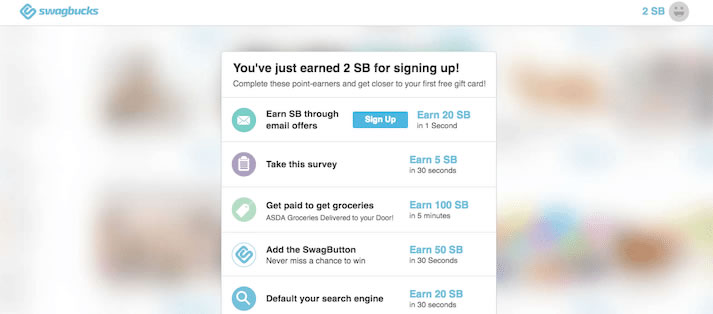 swagbucks pop up with options for earning more swagbucks