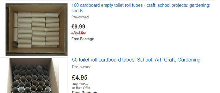 screenshot of toilet roll tubes for sale on ebay