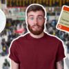 Man at train station with clock and ticket