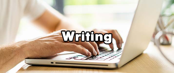 Person typing with text 'writing'
